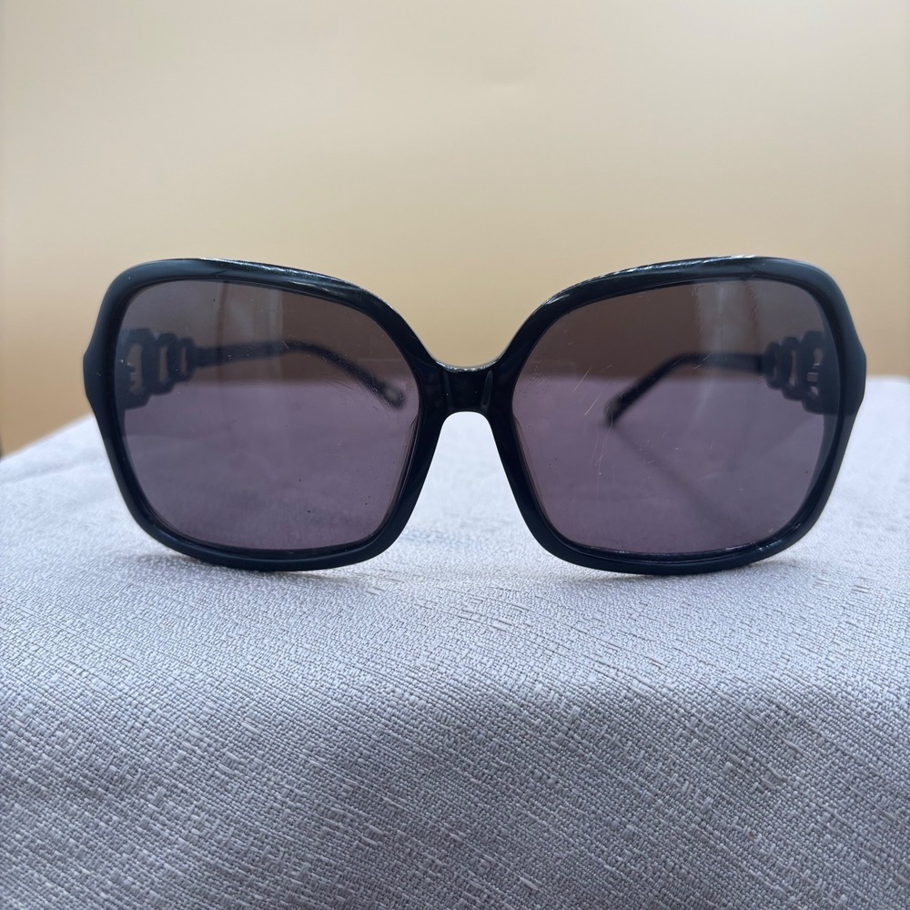 Carmen Marc Valvo Onyx Black Oversized Square‎ Sunglasses Geometric Temple 60-15